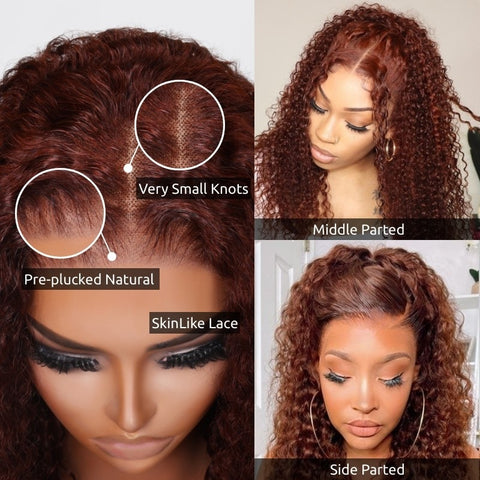 $100 Off Full $101 | Code: SAVE100 Klaiyi Auburn Copper Color Jerry Curly  6x4.75  Pre-Cut Lace Wig Flash Sale