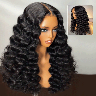Klaiyi Loose Deep Wave 13x4 Pre everything™ Lace Frontal Wig Put on and Go Glueless Human Hair Wigs