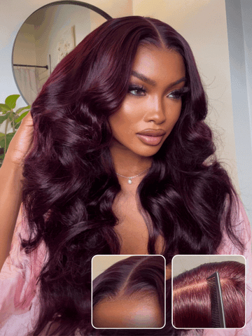 Extra 50% OFF Code: HALF50 | Klaiyi 7x5 Bye Bye Knots Black Cherry Color Layered Cut Straight Lace Frontal Wig 13x4 Pre-Everything Wig