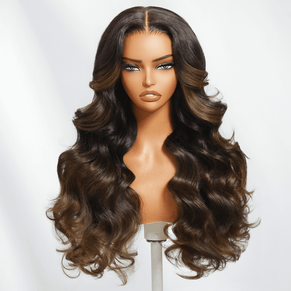 Klaiyi Bye Bye Knots Wig 7x5 Glueless Lace Black to Chestnut Brown Ombre Loose Wave Wig With Bleached Knots Flash Sale