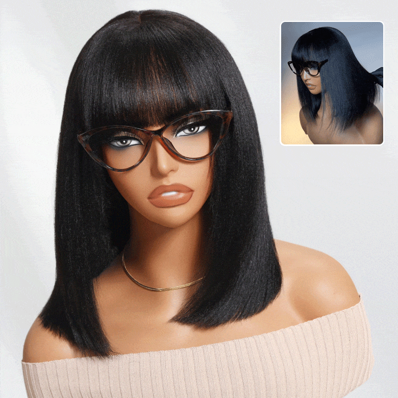 $120 OFF| Code: SAVE120 Klaiyi Yaki Straight Bob Wig with Bang 2x4 Lace Closure Wig Beginner Friendly Human Hair Wig Flash Sale