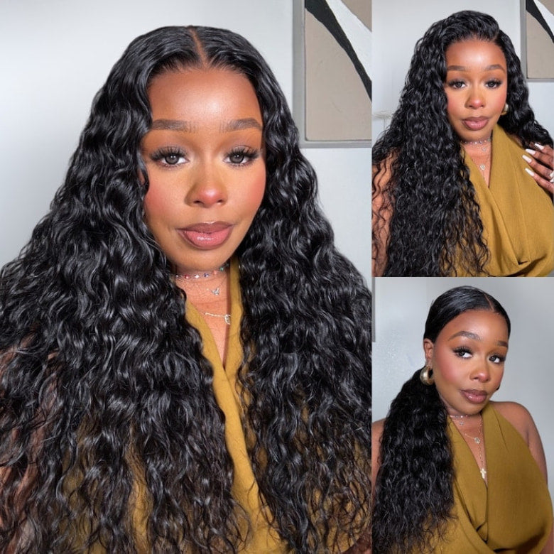 Flash Sale Klaiyi Water Wave 7x5 Bye Bye Knots /13x4 Pre-everything Put On and Go Glueless Human Hair Wigs
