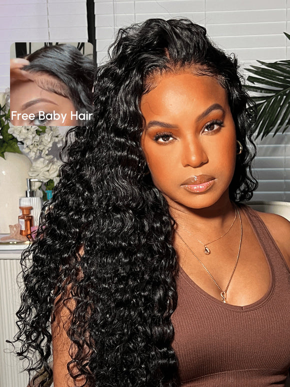 Flash Sale Klaiyi Water Wave 7x5 Bye Bye Knots /13x4 Pre-everything Put On and Go Glueless Human Hair Wigs