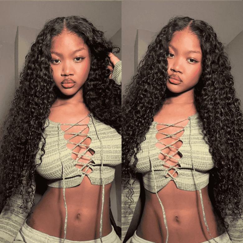 Klaiyi Water Wave 7x5 Bye Bye Knots Wig Put On and Go Glueless Human Hair Wigs Natural Black Color