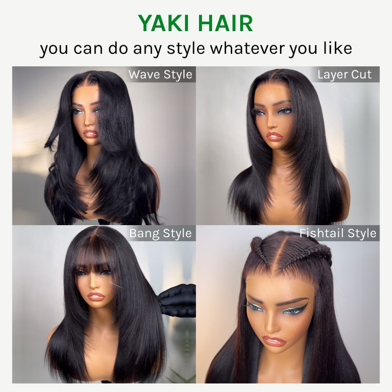 Klaiyi Yaki Straight Put On and Go Glueless Lace Wigs 7x5 Bye Bye Knots Pre-cut Human Hair Lace Wig Kinky Straight