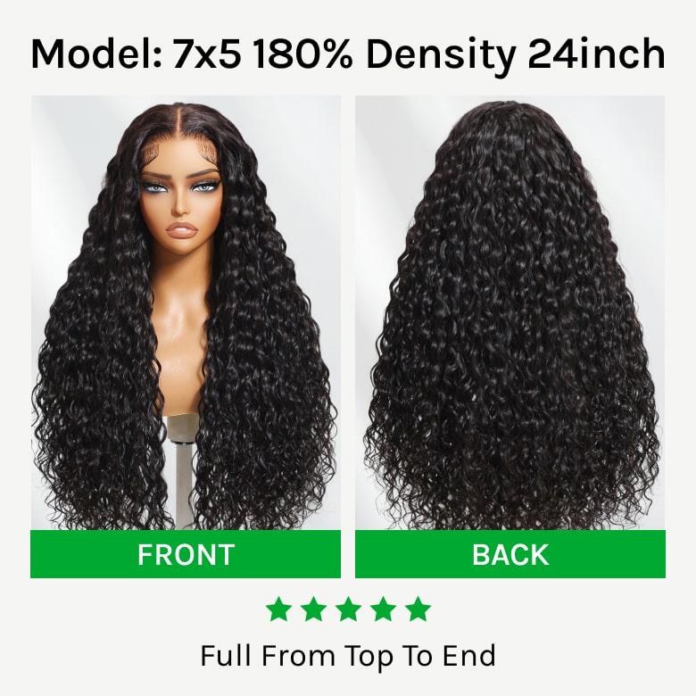 Flash Sale Klaiyi 7x5 Bye Bye Knots Pre-cut Lace Put On and Go Glueless Wig Water Wave Human Hair Wigs
