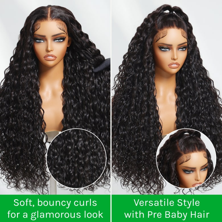 Flash Sale Klaiyi 7x5 Bye Bye Knots Pre-cut Lace Put On and Go Glueless Wig Water Wave Human Hair Wigs