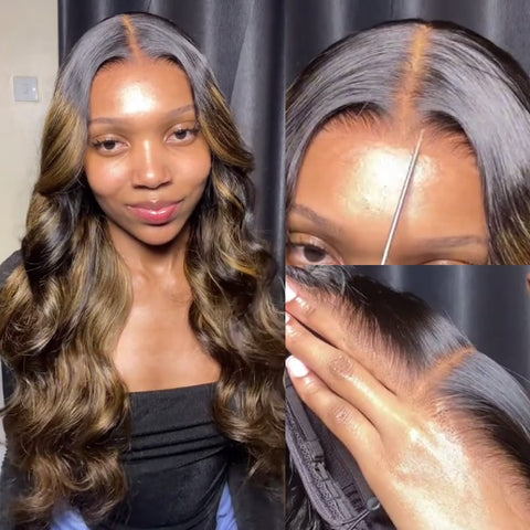 All Wigs Under $100 | Klaiyi Dark Root Brown Balayage Highlight Body Wave Lace Front Wig Flash Sale