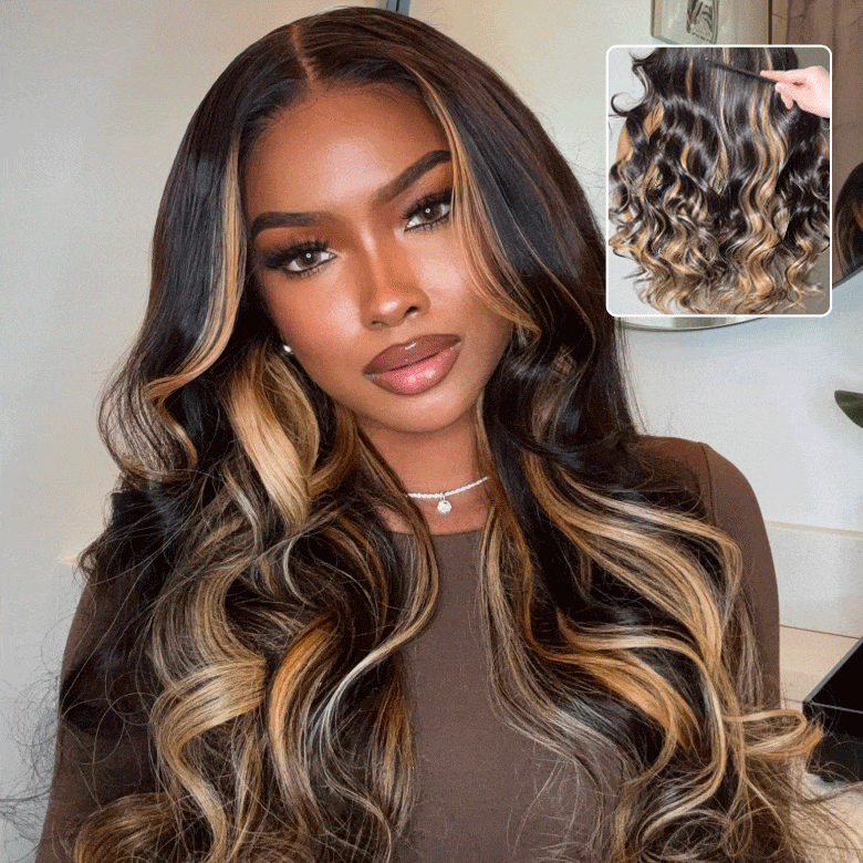 Honey Caramel Highlights Put on and go Glueless Wigs 