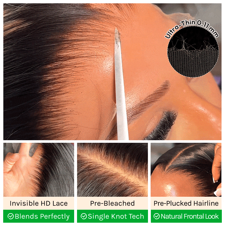 Klaiyi Hair HD Real Scalp™ Wig with Curtain Bangs 13x4 Invisible Lace Frontal Body Wave Wig Natural Black Color