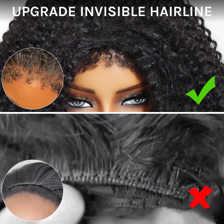 Klaiyi Kinky Curly 3 In 1 Half Wig Flip Over Wig with 4C Kinky Edge &Flexi-Fit Drawstring Beginner Friendly Wig