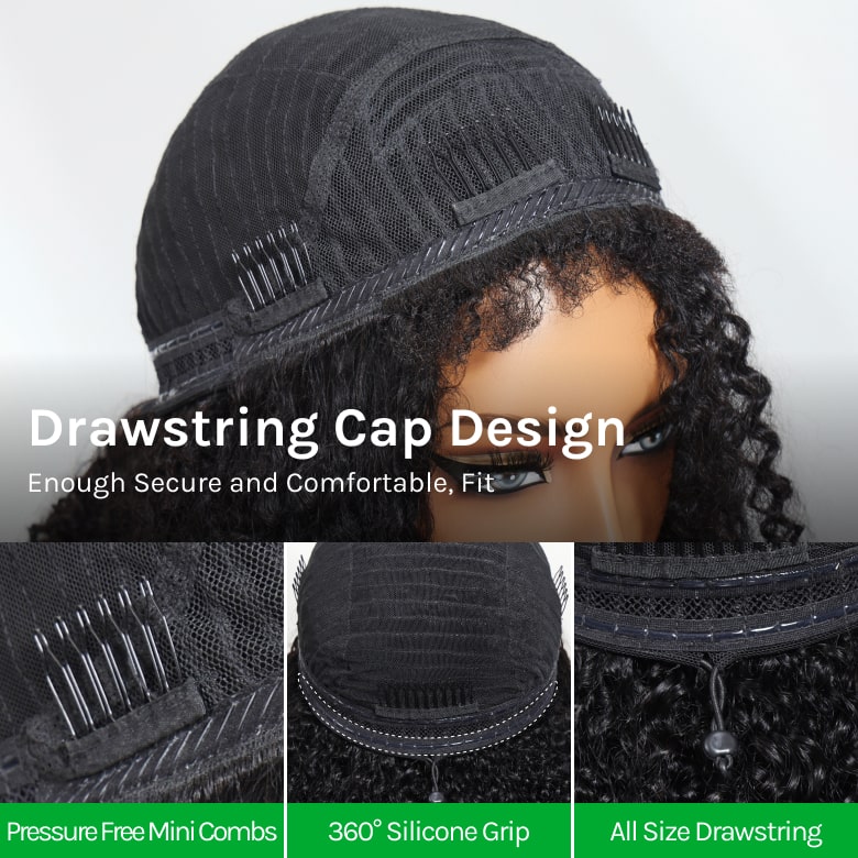 Klaiyi Kinky Curly 3 In 1 Half Wig Flip Over Wig with 4C Kinky Edge &Flexi-Fit Drawstring Beginner Friendly Wig