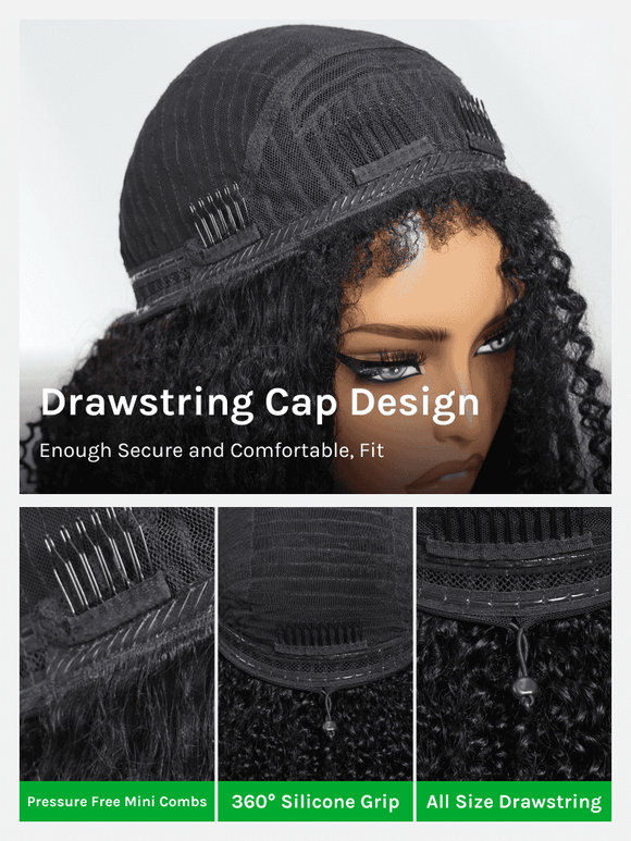 Klaiyi Kinky Curly 3 In 1 Flip Over 3/4 Half Wig with 4C Kinky Edge &Flexi-Fit Drawstring Beginner Friendly Wig Flash Sale