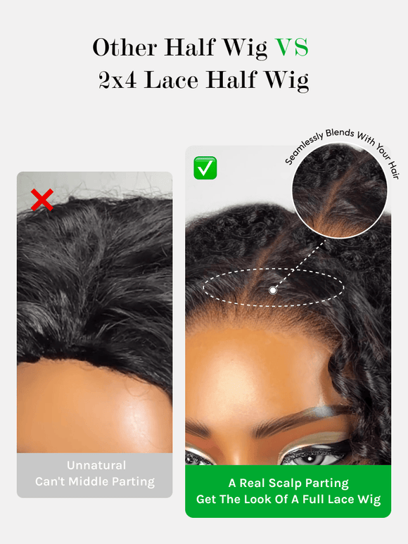 Klaiyi Kinky Curly 3 In 1 Flip Over 3/4 Half Wig with 4C Kinky Edge &Flexi-Fit Drawstring Beginner Friendly Wig Flash Sale