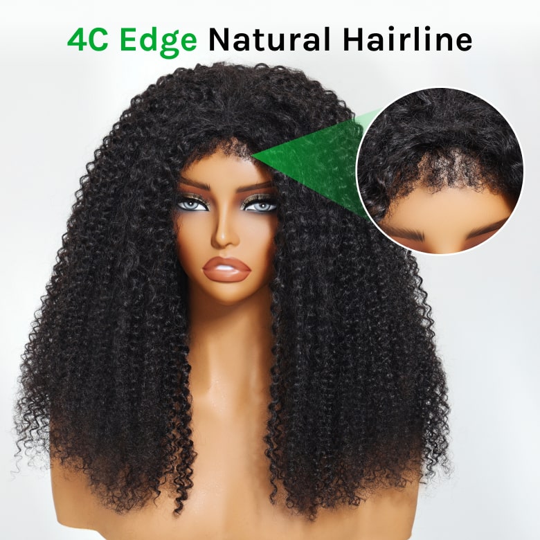 Klaiyi Kinky Curly 3 In 1 Half Wig Flip Over Wig with 4C Kinky Edge &Flexi-Fit Drawstring Beginner Friendly Wig
