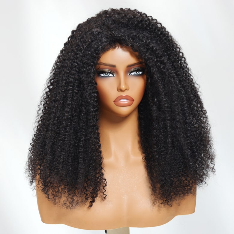 Klaiyi Kinky Curly 3 In 1 Half Wig Flip Over Wig with 4C Kinky Edge &Flexi-Fit Drawstring Beginner Friendly Wig
