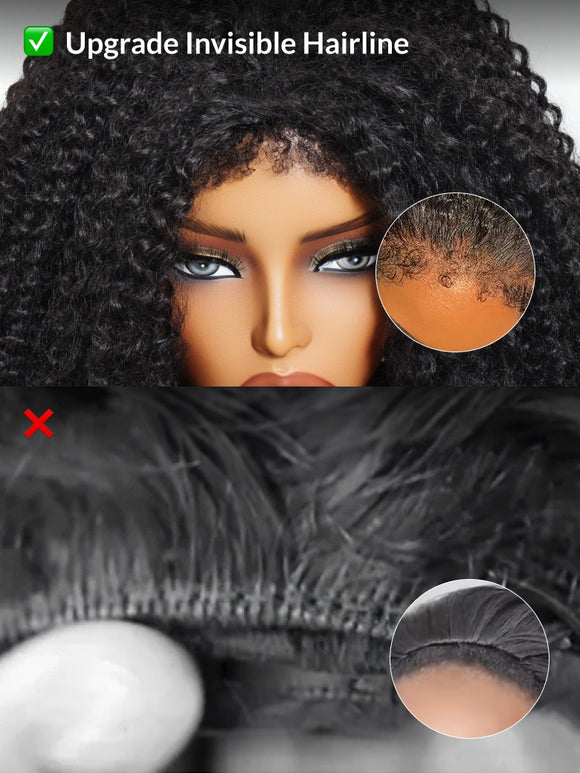 Klaiyi Flip Over 3/4 Half Wig Chestnut Brown Ombre Kinky Curly Put On and Go Glueless Beginner Friendly Wig Flash Sale