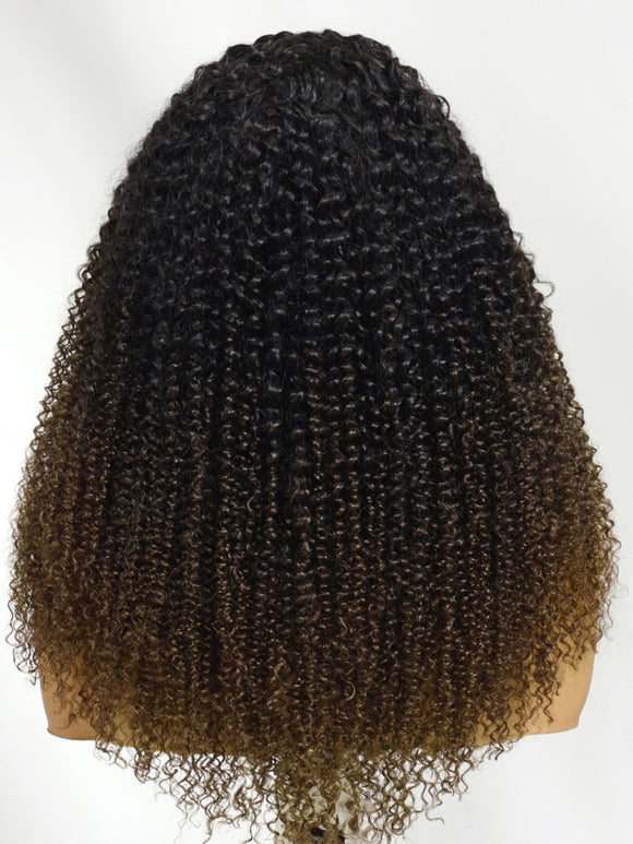 Klaiyi Flip Over 3/4 Half Wig Chestnut Brown Ombre Kinky Curly Put On and Go Glueless Beginner Friendly Wig Flash Sale