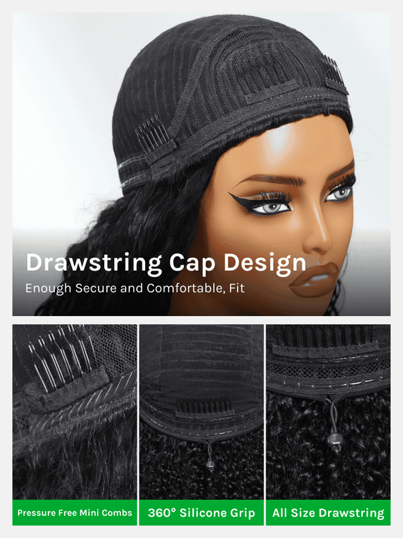 Flash Sale| Water Wave Wig Flexi-Fit Drawstring Beginner Friendly 3 In 1  Flip Over 3/4 Half Wig Vip Member