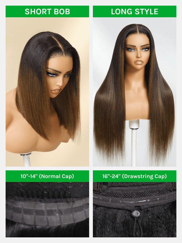 Extra 50% OFF Code:HALF50 | Klaiyi Ombre Chestnut Brown Yaki Straight Put On and Go Glueless Wig 7x5 Bye Bye Knots And 13x4 Lace Frontal Human Hair Wigs with Invisi Drawstring