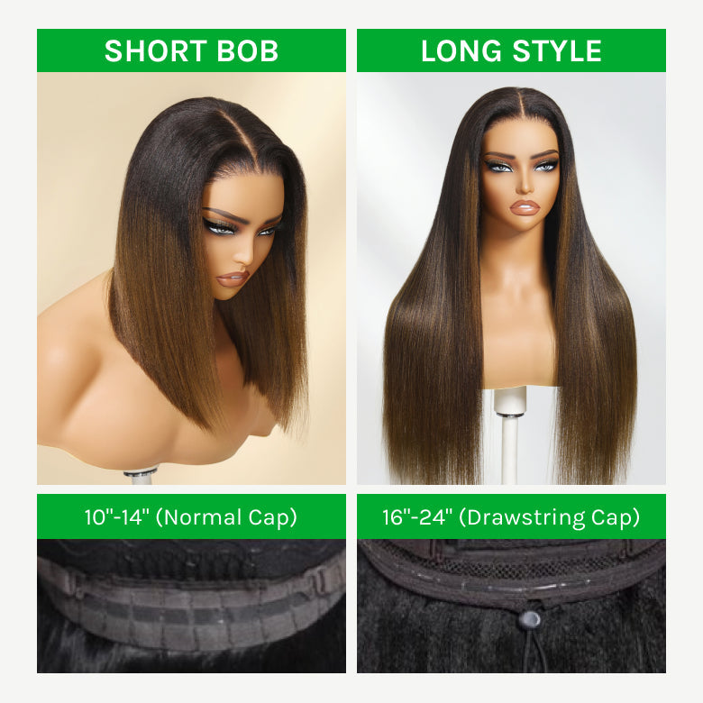Extra 50% OFF Code:HALF50 |Klaiyi Ombre Chestnut Brown Wigs With Invisi Drawstring Yaki Straight Put On and Go Glueless Wig 7x5 Bye Bye Knots