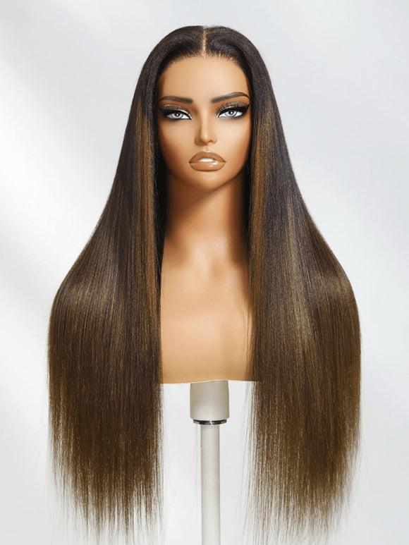 Extra 60% OFF | Klaiyi Yaki Straight Put On and Go Glueless Wig 7x5 Bye Bye Knots Ombre Chestnut Brown Wigs With Invisi Drawstring
