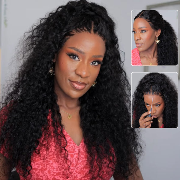 Klaiyi 13x4 Pre-Everything™ Lace Frontal Wig Water Wave & Curly  Mixed Human Hair Glueless Wig
