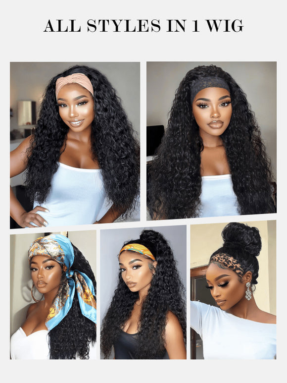 Klaiyi Hair HookFit Water Wave Headband Glueless Human Hair Wig With Invisi Drawstring