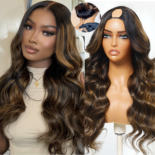 brown balayage body wave wig