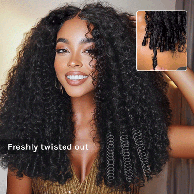Extra 60% OFF |  Klaiyi 7x5 Bye Bye Knots Spiral Curls Water Curly Hair with Twist-Out Ends Put on and Go Glueless Wig