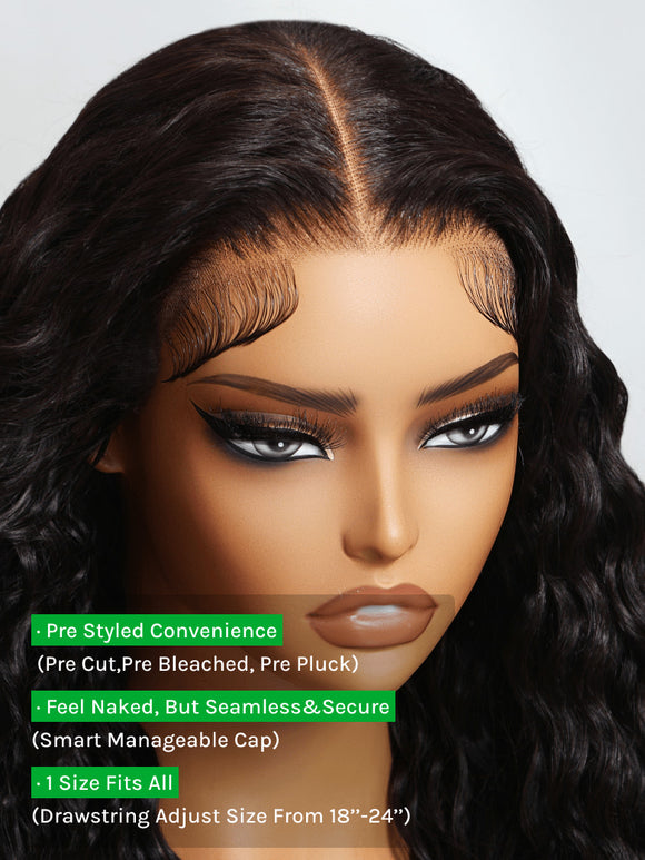 Flash Sale Klaiyi Water Wave 7x5 Bye Bye Knots /13x4 Pre-everything Put On and Go Glueless Human Hair Wigs