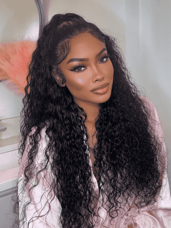 Klaiyi 7×5 and 13x4 Pre-Everything™ Lace Frontal Wig Water Wave & Curly  Mixed Human Hair Glueless Wig