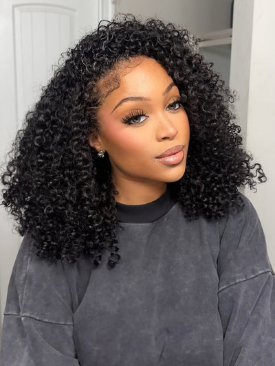 Klaiyi Kinky Curly 3 In 1 Flip Over 3/4 Half Wig with 4C Kinky Edge &Flexi-Fit Drawstring Beginner Friendly Wig Flash Sale
