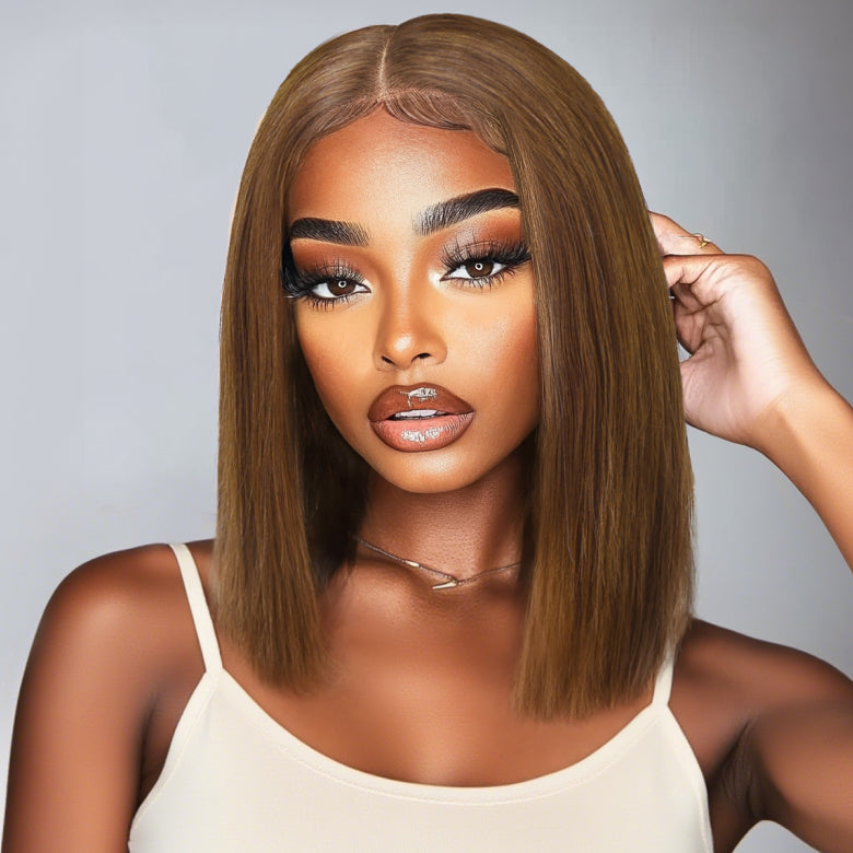Klaiyi Silky Blunt Cut Glueless 2x6 Lace Closure Wig 200% Density Shoulder Length Bob Wig Flash Sale Pre Plucked & Bleached