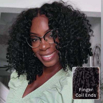 Klaiyi 7x5 Bye Bye Knots Curly Hair with Finger Coil Ends Put on and Go Glueless Human Hair Wig
