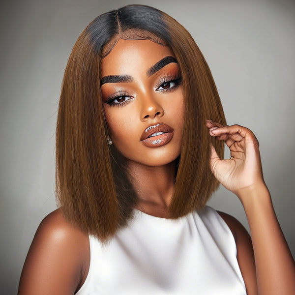 Klaiyi Silky Blunt Cut Glueless 2x6 Lace Closure Wig 200% Density Shoulder Length Bob Wig Flash Sale Pre Plucked & Bleached