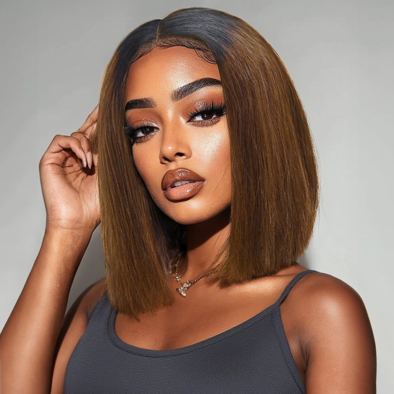 Klaiyi Silky Blunt Cut Glueless 2x6 Lace Closure Wig 200% Density Shoulder Length Bob Wig Flash Sale Pre Plucked & Bleached