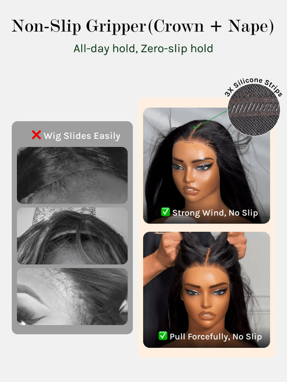 Buy 1 Get 1 Free,Code:BOGO |  Klaiyi Ombre Chestnut Brown Yaki Straight Put On and Go Glueless Wig 7x5 Bye Bye Knots And 13x4 Lace Frontal Human Hair Wigs with Invisi Drawstring