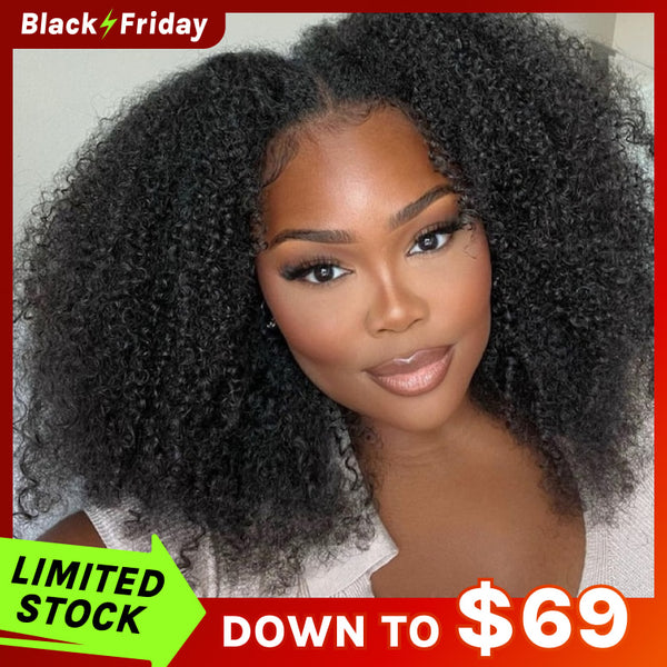 Wigs From $69 | Klaiyi Kinky Curly V Part Wig Virgin Human Hair Real Scalp Great Protective Beginner Friendly Wig Flash Sale