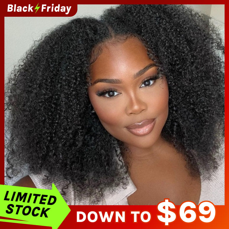 Wigs From $69 | Klaiyi Kinky Curly V Part Wig Virgin Human Hair Real Scalp Great Protective Beginner Friendly Wig Flash Sale