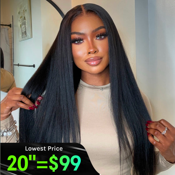 Klaiyi  7x5 Upgrade Yaki Straight Wig with Invisible Drawstring Pull and Go Glueless Wigs Flash Sale