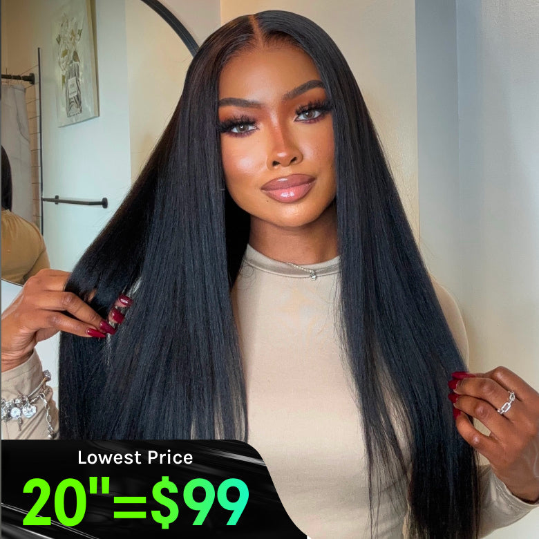 Klaiyi  7x5 Upgrade Yaki Straight Wig with Invisible Drawstring Pull and Go Glueless Wigs Flash Sale
