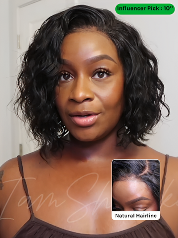 Klaiyi 6x4 Lace Closure 220% Density Put On& Go Water Wave Short Wavy Bob Wig Glueless Minimalist Lace Wig