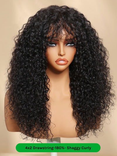 Klaiyi 7x5 Bye Bye Knots Curly Hair with Finger Coil Ends Put on and Go Glueless Human Hair Wig
