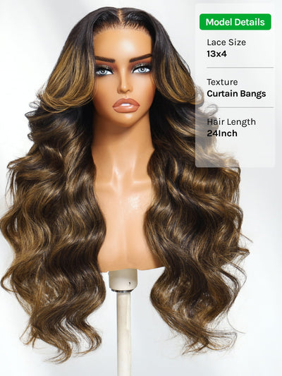 Klaiyi Ombre Brown Balayage Highlight Body Wave 13x4 Pre everything Wig Precolored Glueless Human Hair Lace Wig
