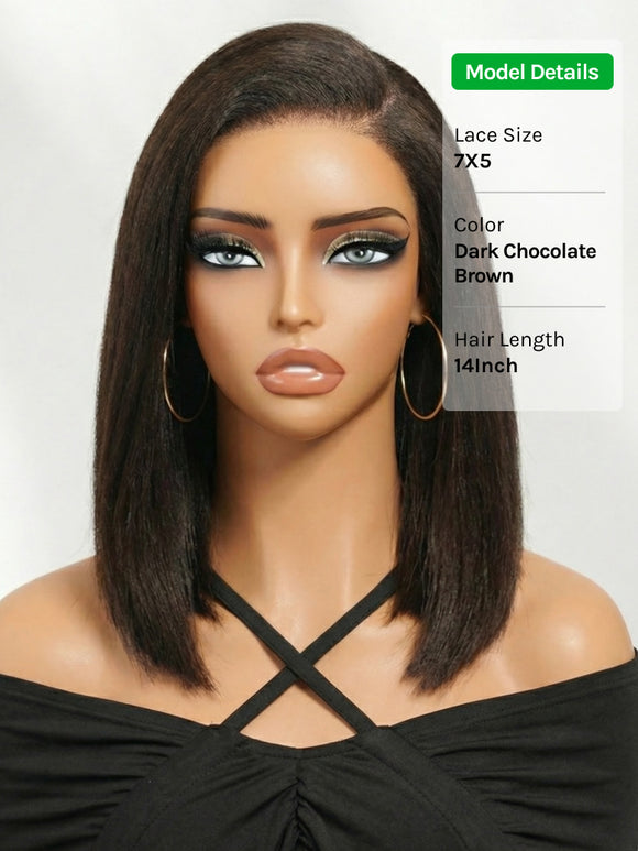 Klaiyi Light Yaki Straight Put On & Go Glueless Bob Wig 7x5 Lace Closure Wig Beginner Friendly Human Hair Wig Flash Sale