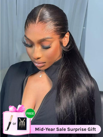 Klaiyi Yaki Straight Put On&Go Glueless Lace Wigs 13x4 Pre-everything and 7x5-Bye bye Knots Human Hair Lace Wig