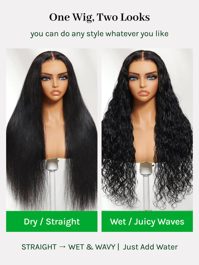 Klaiyi Wet&Wavy 2 in 1 Straight to Water Wave Dream Curls Wig 13x4 Put On And Go with Invisi Drawstring Human Hair