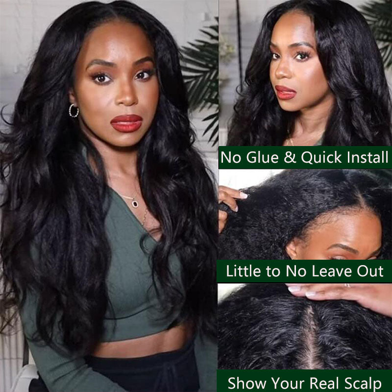 Extra 60% OFF | Klaiyi Upgrade U Part Wig Meets Real Scalp Ready To Wear Glueless Wig New Yaki Straight V Part Wig