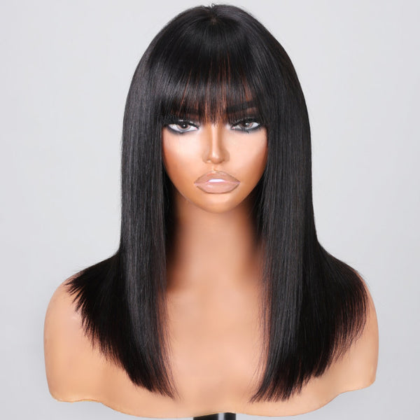 Klaiyi Silky Straight Glueless Minimalist Lace Wig Bob Wig With Bangs 3*1.25 T Part Lace Flash Sale